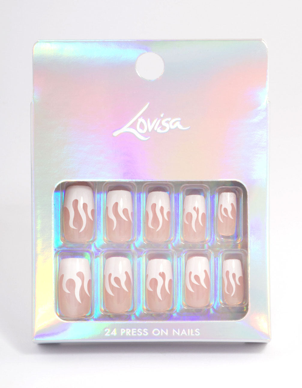 Pink & White Flame Press On Nails