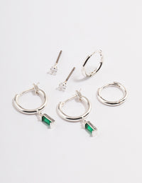Silver Plated Cubic Zirconia Emerald Cut Huggie Earrings 6-Pack - link has visual effect only
