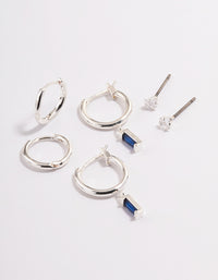 Silver Plated Brass  Cubic Zirconia Sapphire Cut Huggie Earrings 6-Pack - link has visual effect only