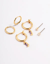 Gold Plated Cubic Zirconia Amethyst Cut Huggie Earrings 6-Pack - link has visual effect only
