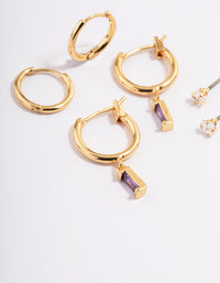 Gold Plated Cubic Zirconia Amethyst Cut Huggie Earrings 6-Pack - link has visual effect only