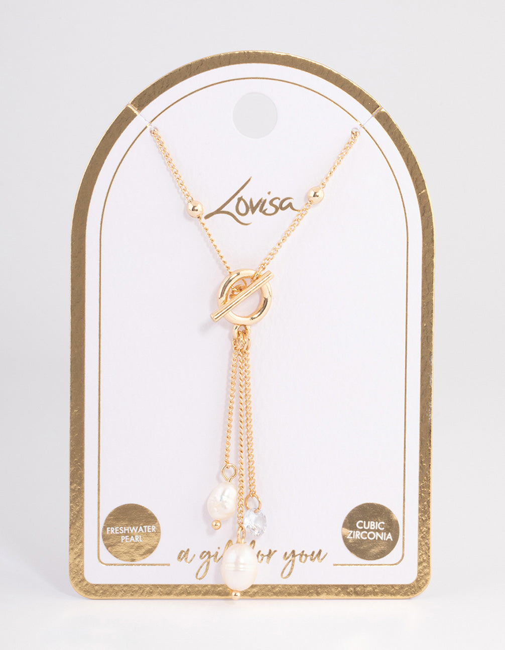 Gold Freshwater Pearl T&O Station Necklace