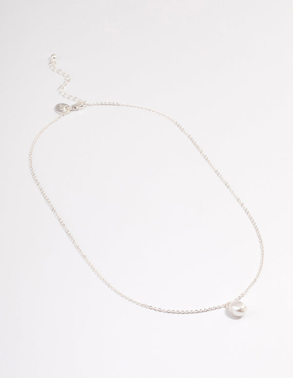 Silver Pearl Dangle Necklace