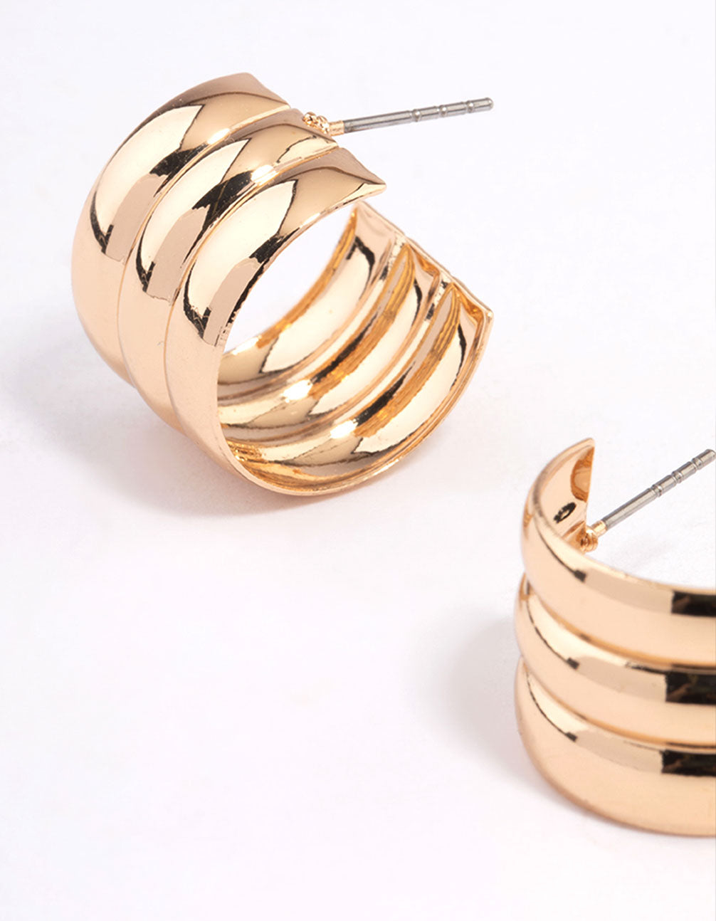 Gold Mini Three Crimp Illusion Hoop Earrings