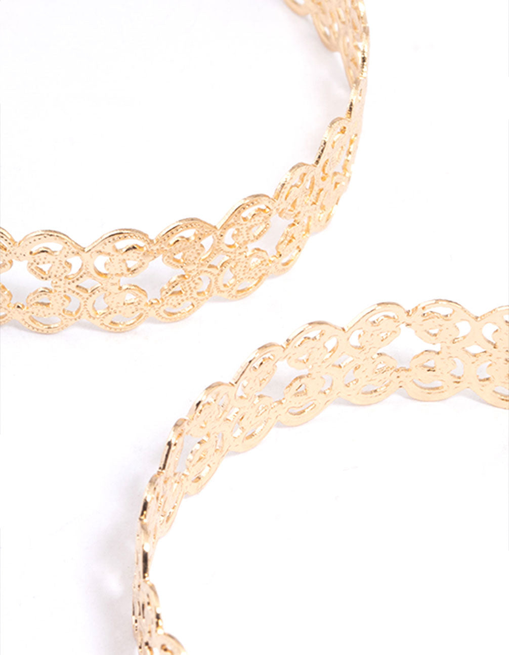 Gold Mid Thick Filigree Hoop Earrings