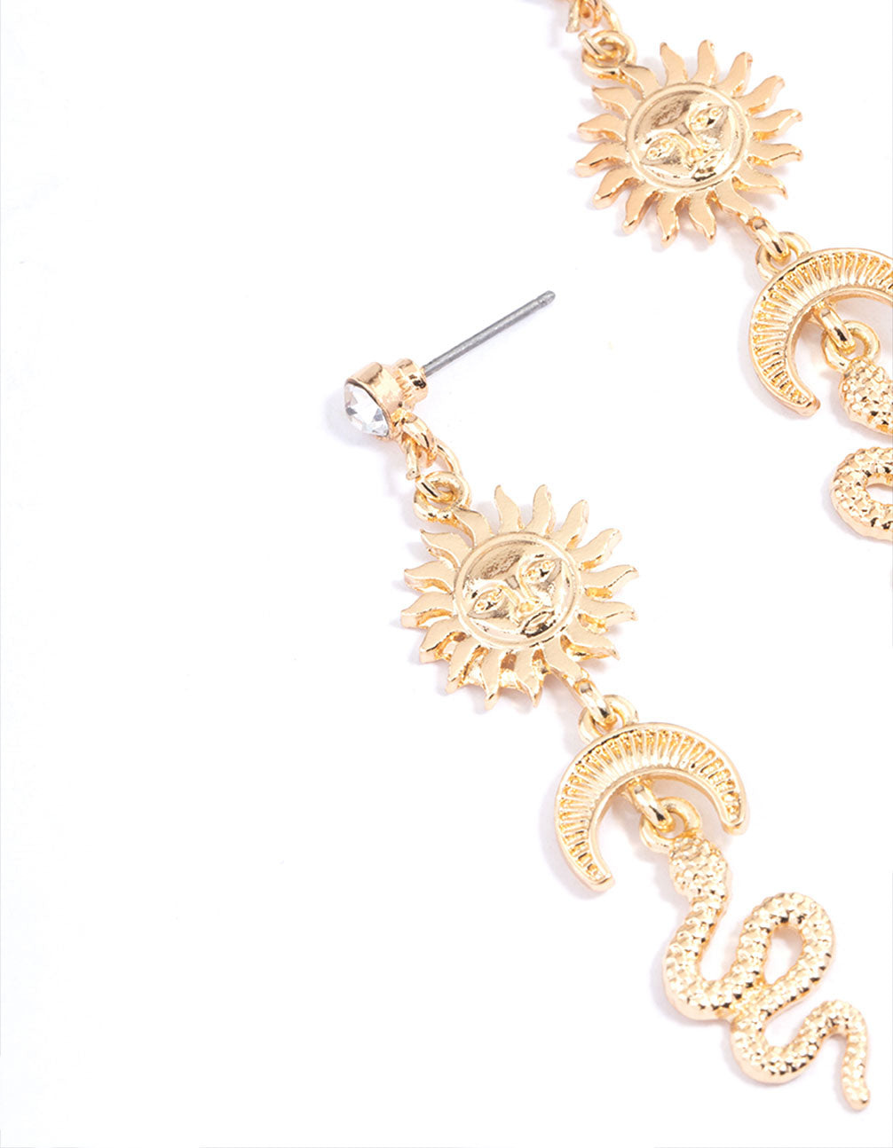 Gold Sun Moon Snake Drop Earrings