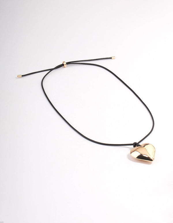 Gold Puffy Heart Pendant Necklace