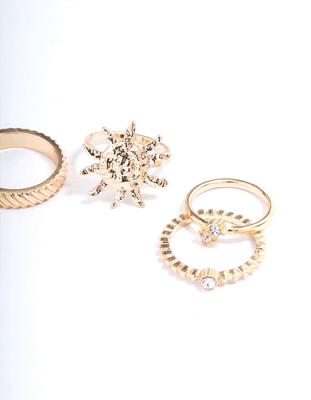 Gold Diamante Mixed Sun Ring 5-Pack
