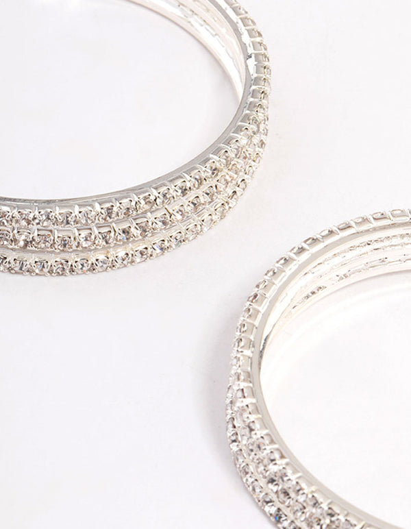 Silver Three Illusion Statement Hoop Earrings