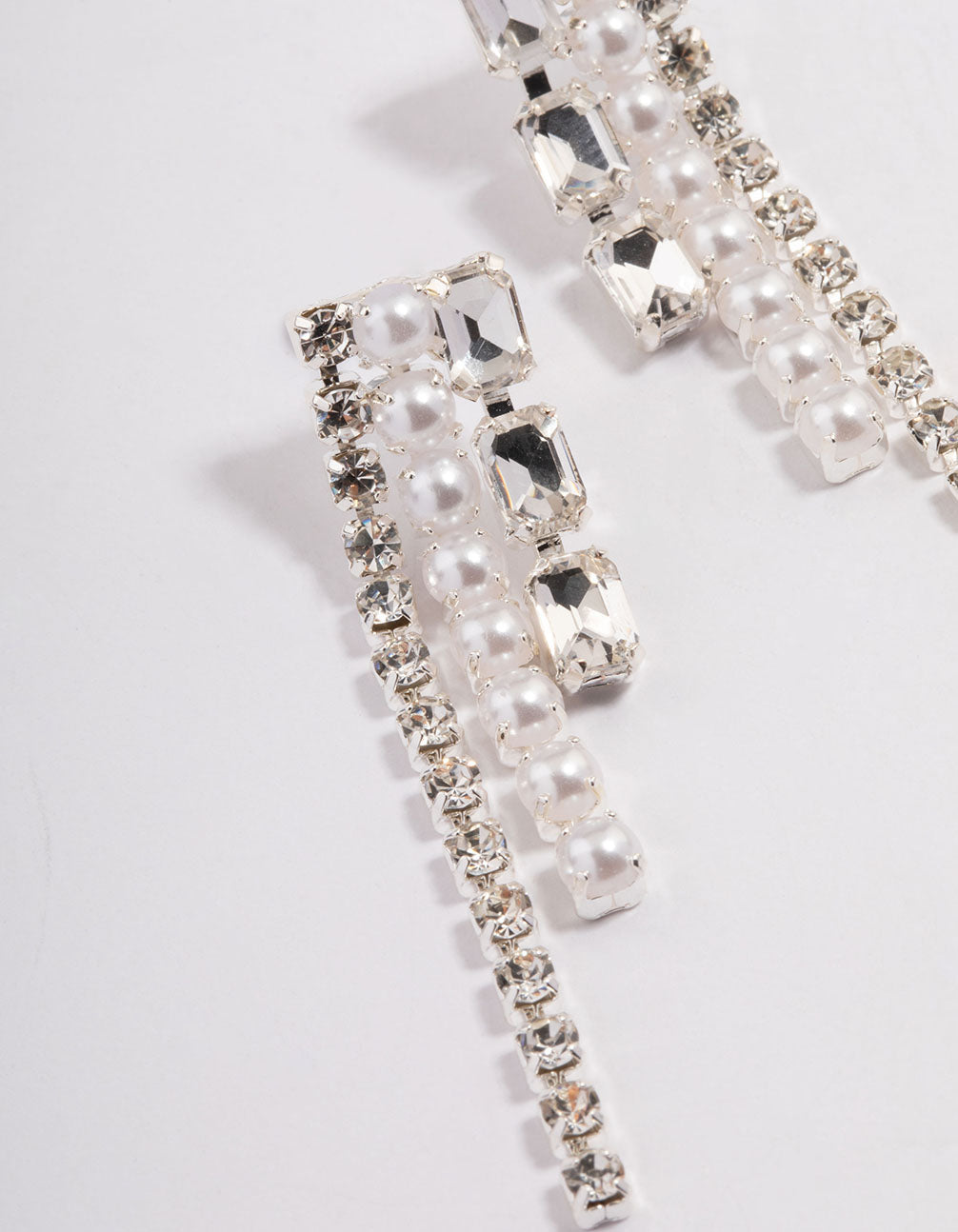 Silver Diamante Pearl Graduated Drop Earrings