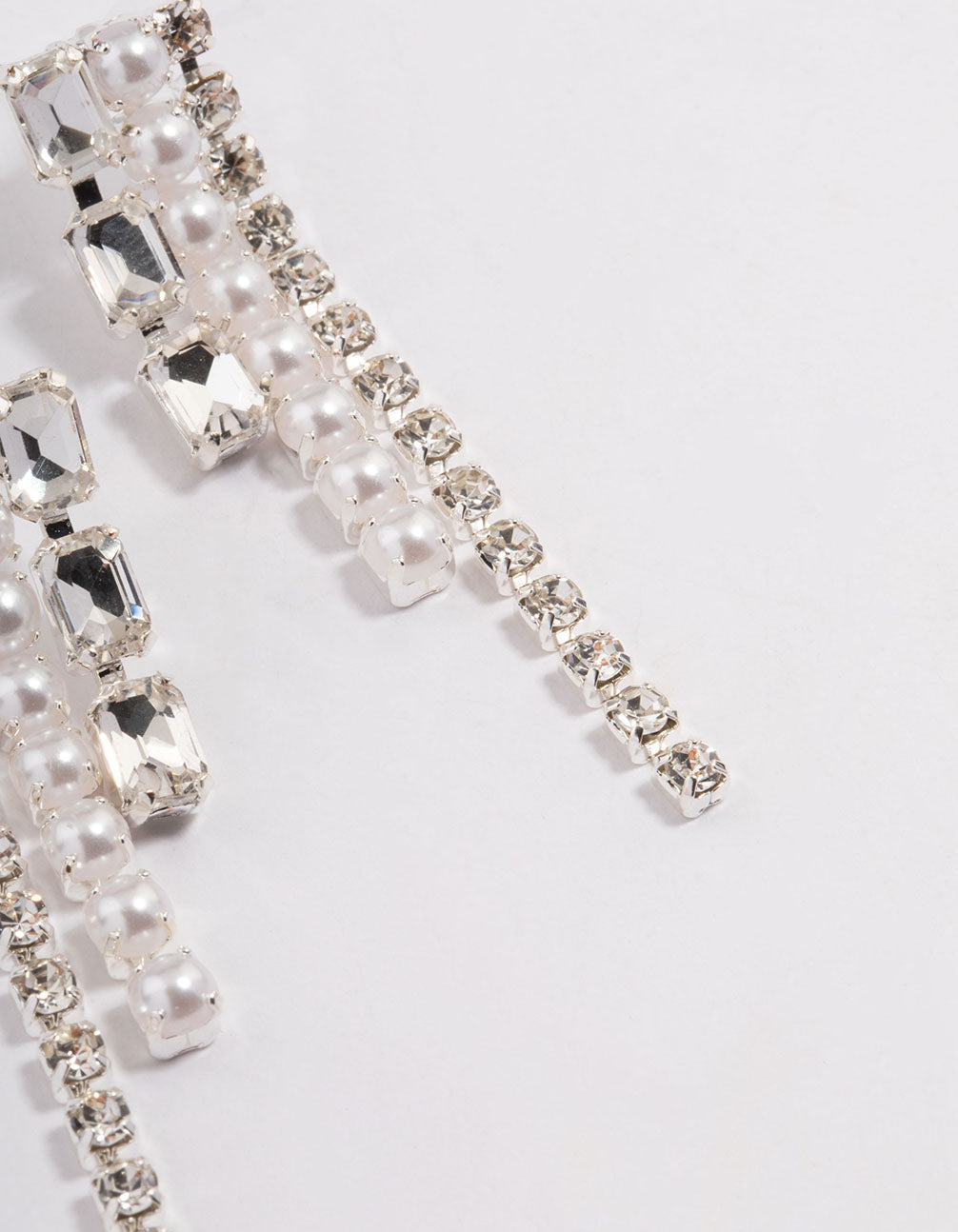 Silver Diamante Pearl Graduated Drop Earrings