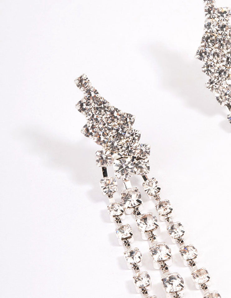 Silver Winged Graduated Cupchain Drop Earrings