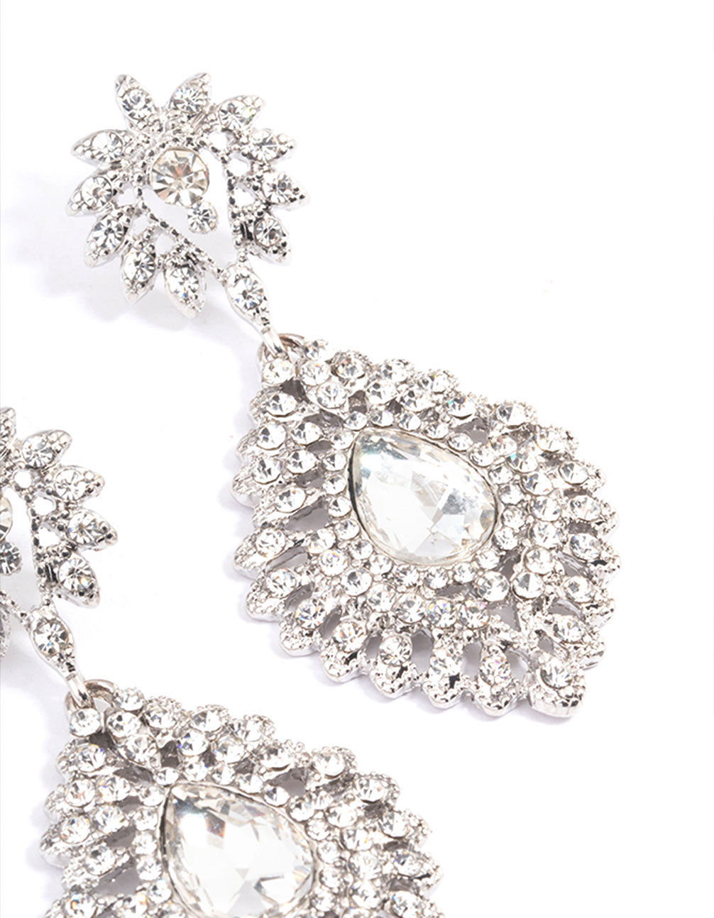 Silver Statement Diamante Drop Earrings
