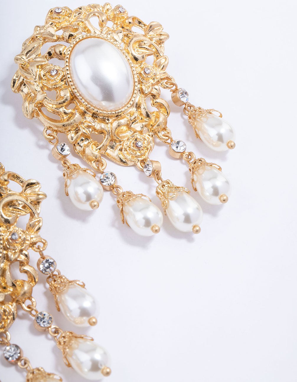 Worn Gold Statement Vintage Pearl Drop Earrings