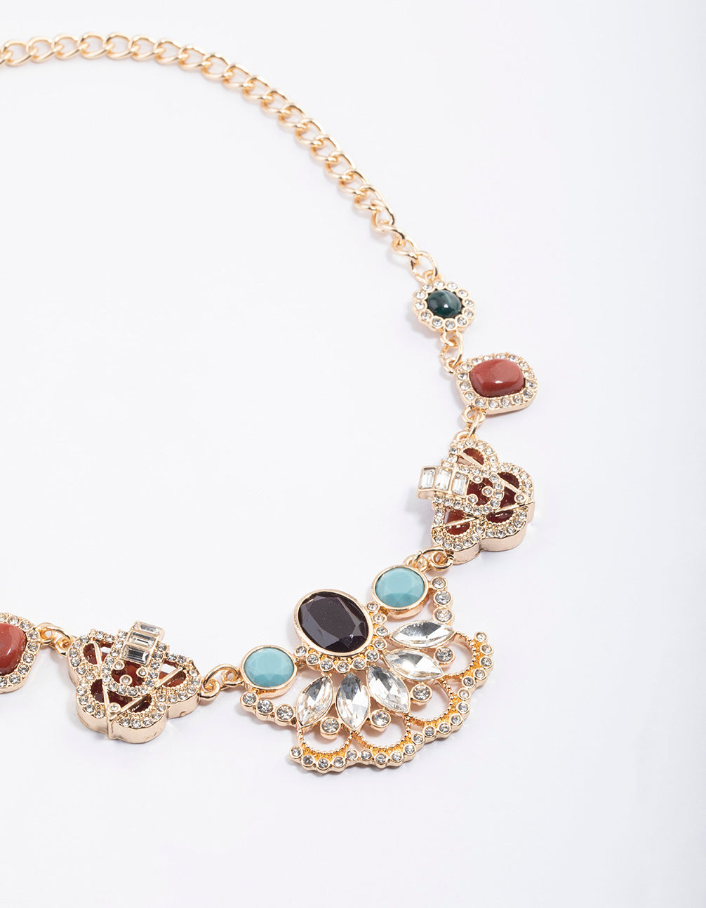 Gold Boho Diamante Stone Flower Necklace
