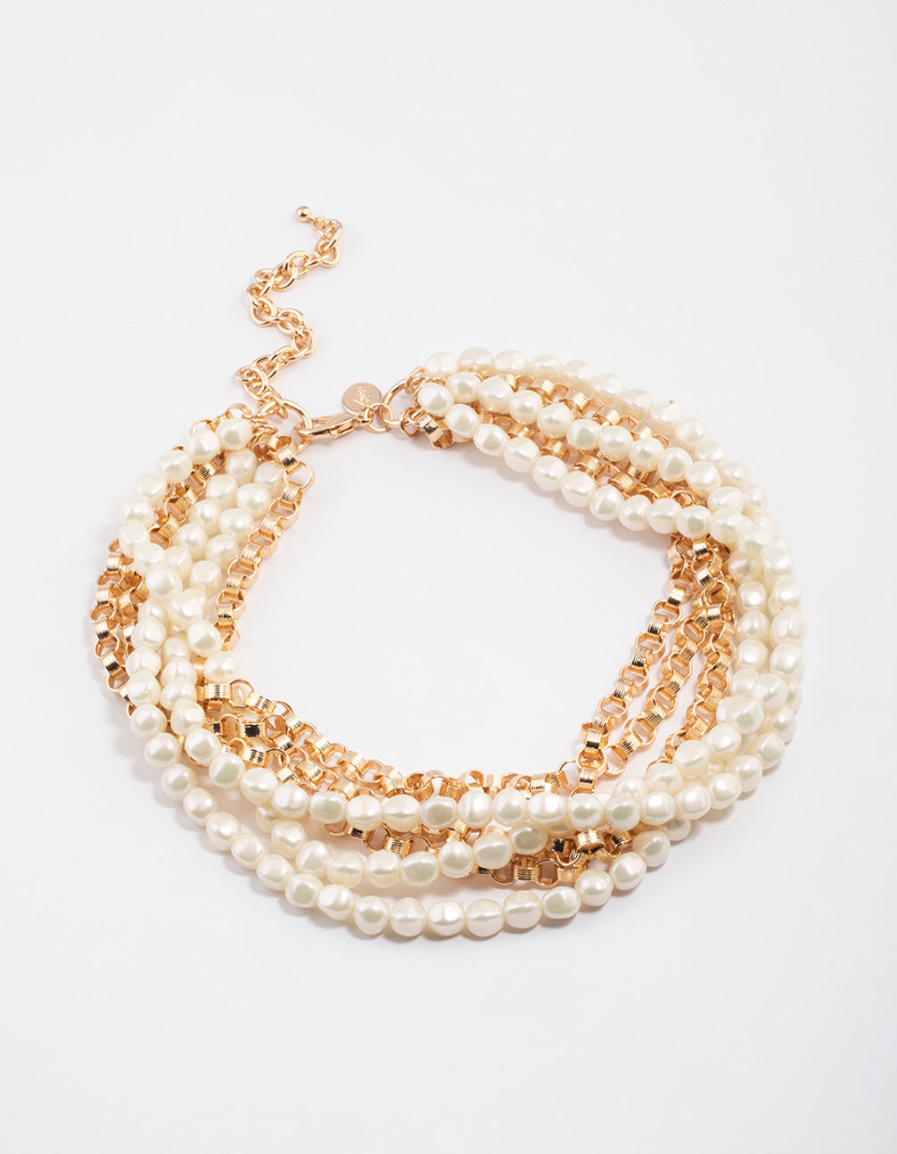 Gold Box Chain Pearl Row Necklace