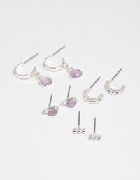 Silver Amethyst Boho Ball Stacker Earrings - link has visual effect only