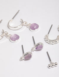 Silver Amethyst Boho Ball Stacker Earrings - link has visual effect only