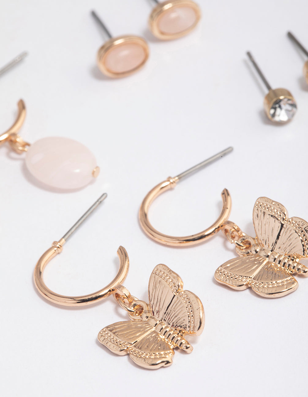 Gold Rose Quartz Butterfly Stacker Earrings