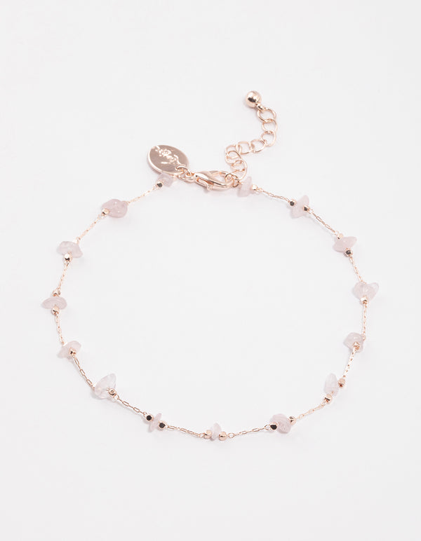 Rose Gold Rose Quartz Dainty Chip Anklet