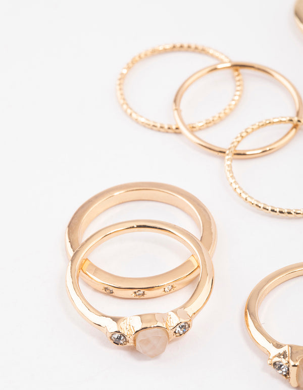 Gold Rose Quartz Stacking Ring Pack
