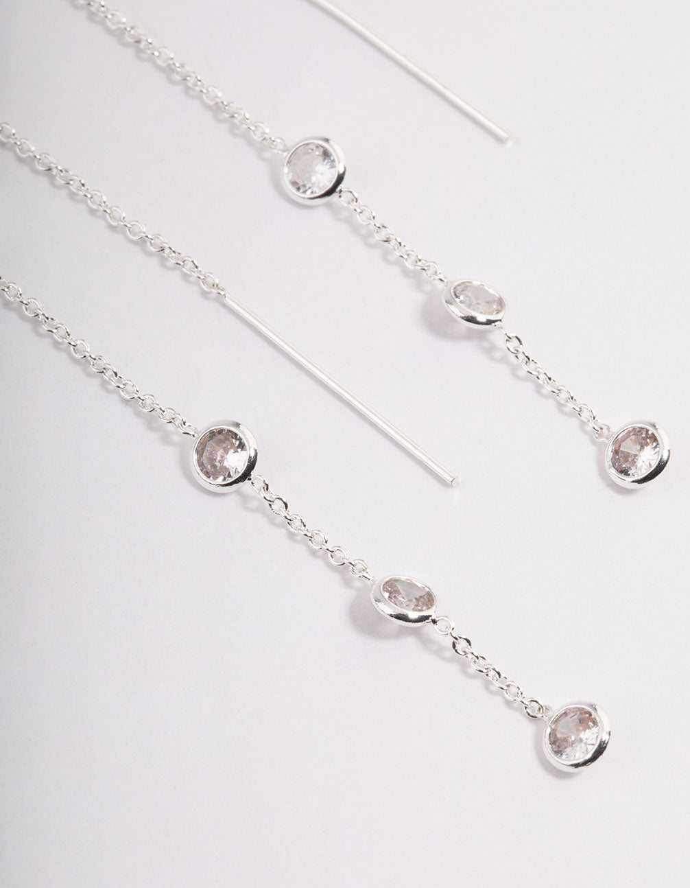 Silver Cubic Zirconia Circle Thread Through Earrings