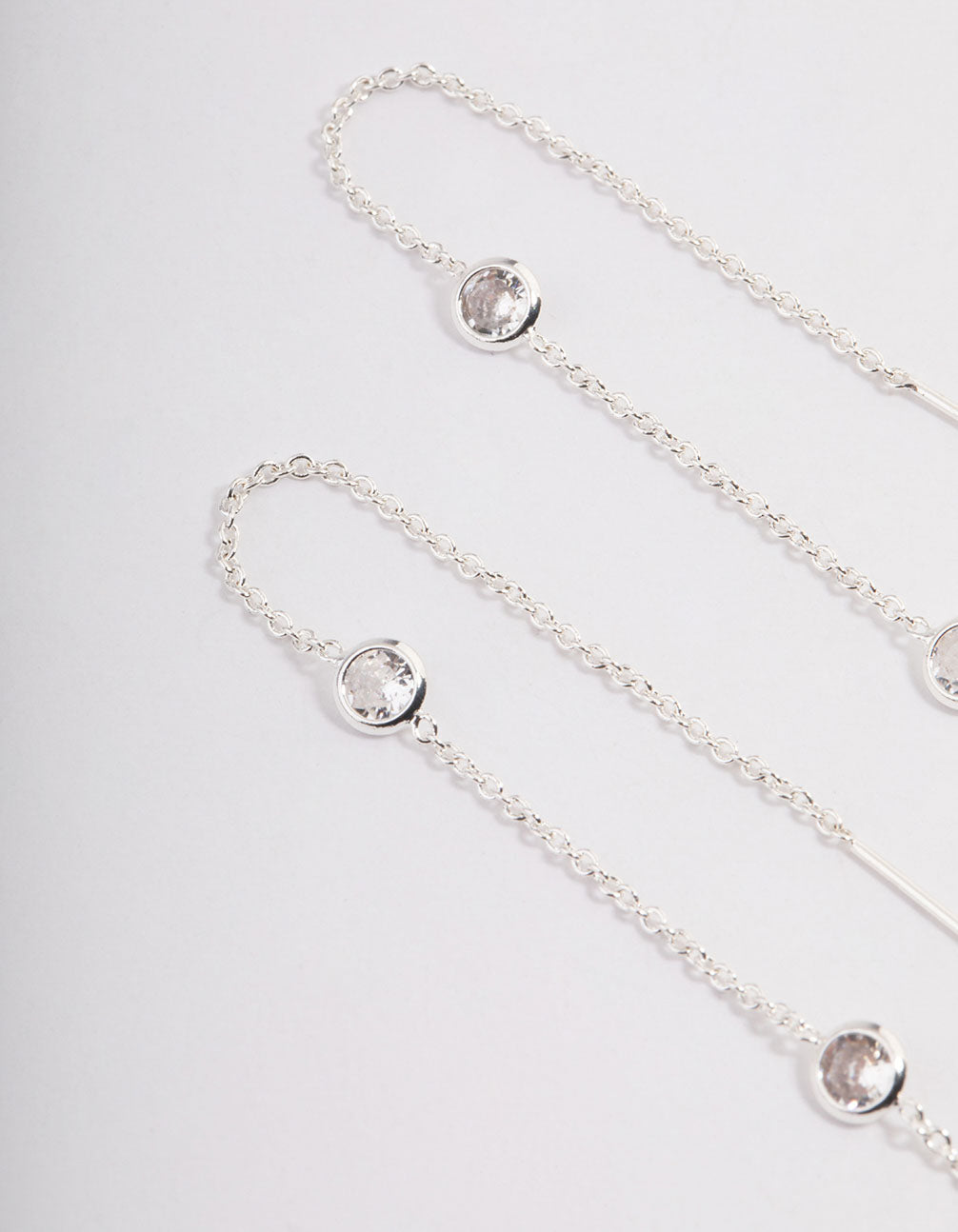 Silver Cubic Zirconia Circle Thread Through Earrings
