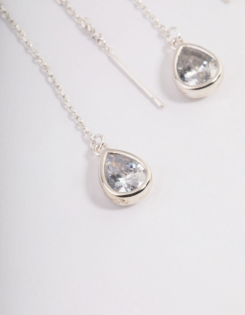 Silver Pear Thread Through Drop Earrings