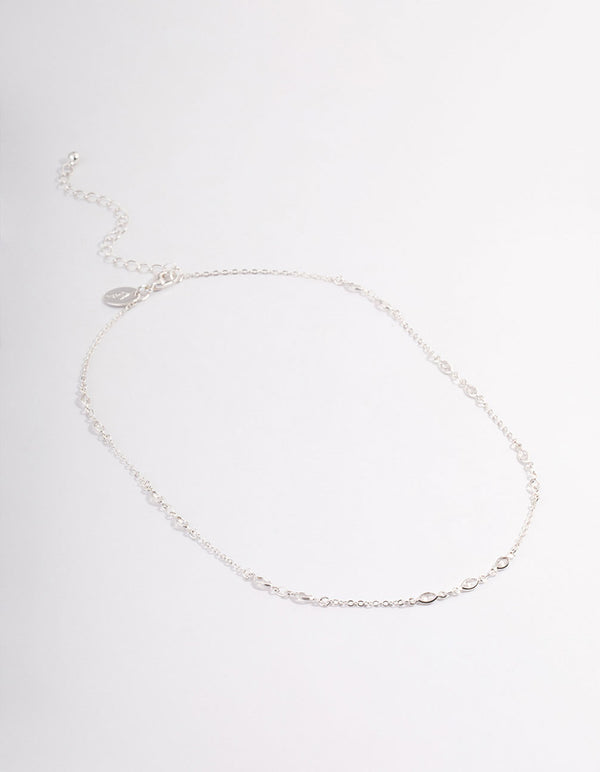 Silver Cubic Zirconia Dainty  Chain Necklace