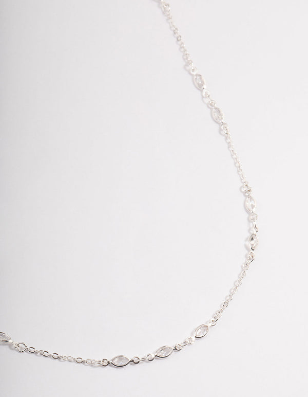 Silver Cubic Zirconia Dainty  Chain Necklace