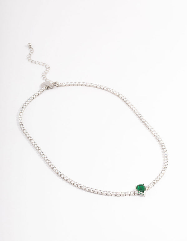 Silver Cubic Zirconia Cupchain Teardrop Pendant Necklace