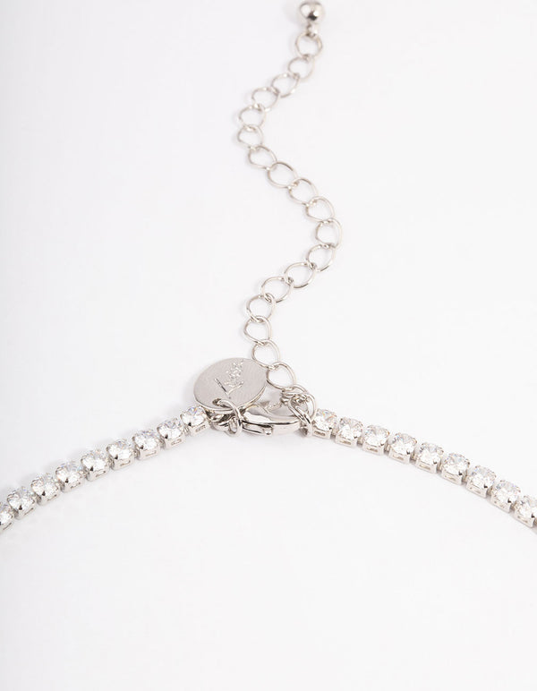 Silver Cubic Zirconia Cupchain Teardrop Pendant Necklace