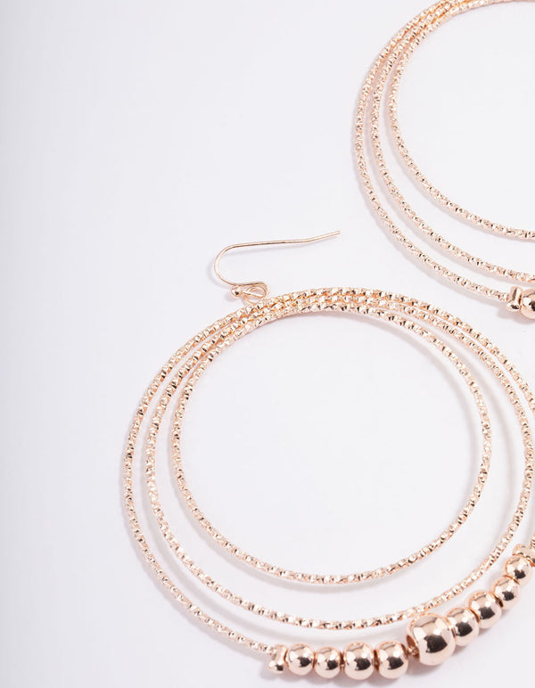 Rose Gold Illusion Three Circle Ball Drop Earrings