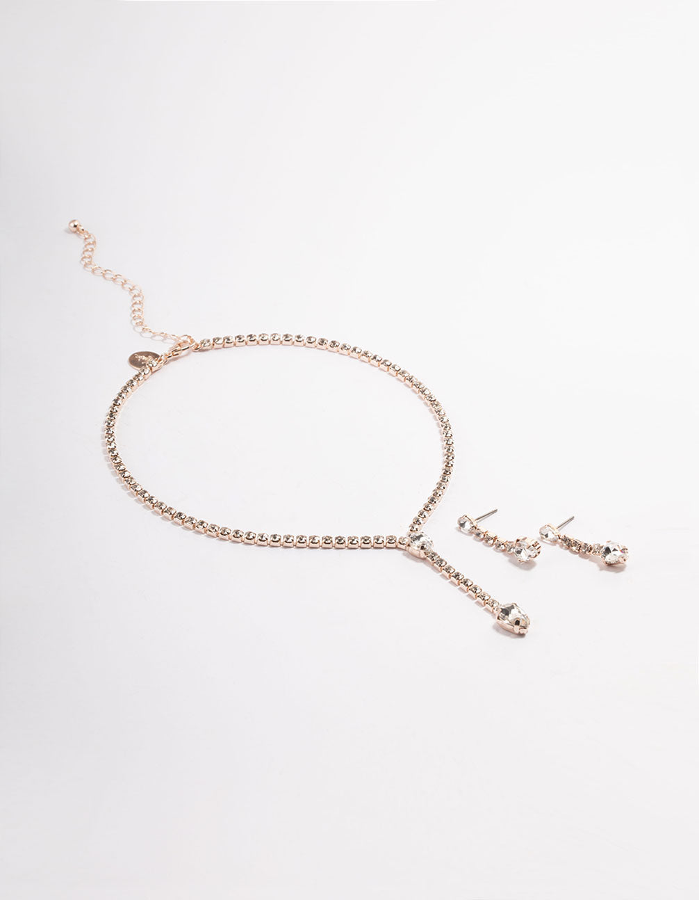 Rose Gold Teardrop Cupchain Earrings & Necklace Set