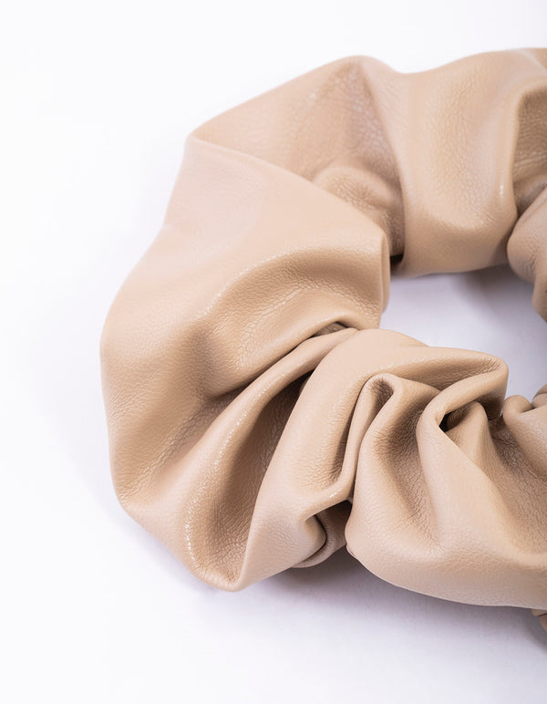 Faux Leather Neutral Fabric Scrunchie