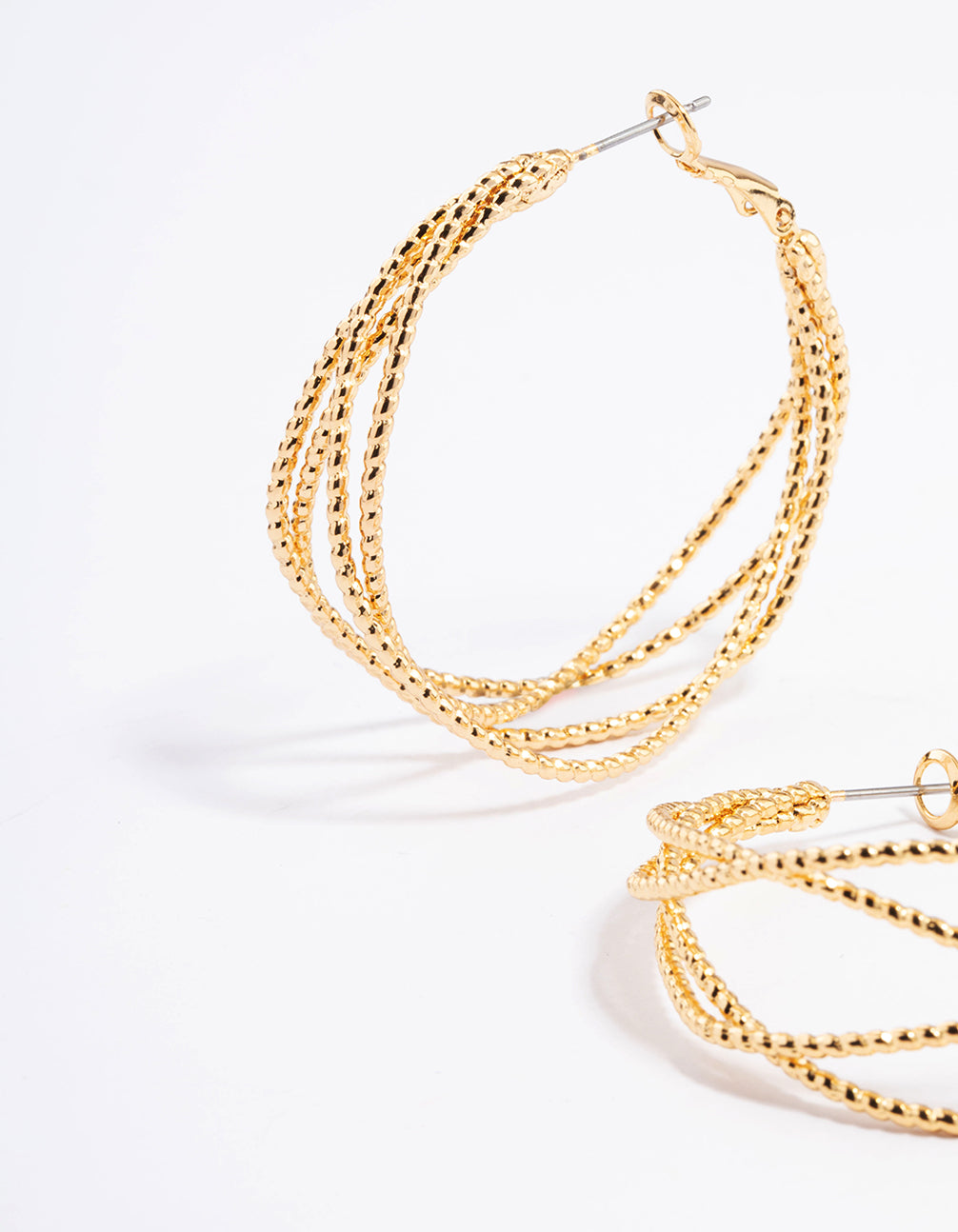 Gold Plated Medium Textured Braid Hoop Earrings
