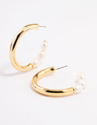 Gold Plated Freshwater Pearl Half Hoop Earrings - link has visual effect only