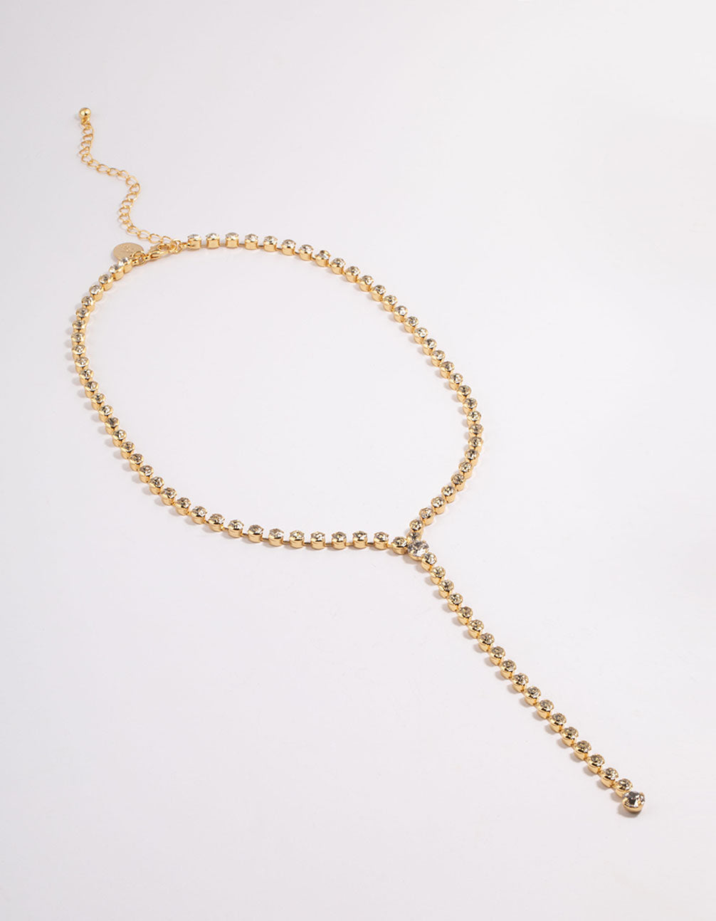 Gold Plated Large Diamante Y-Necklace