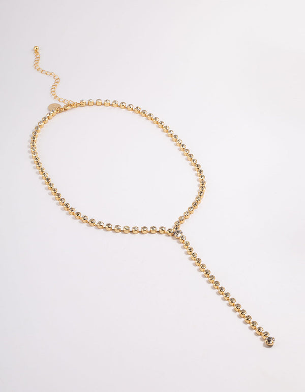 Gold Plated Large Diamante Y-Necklace