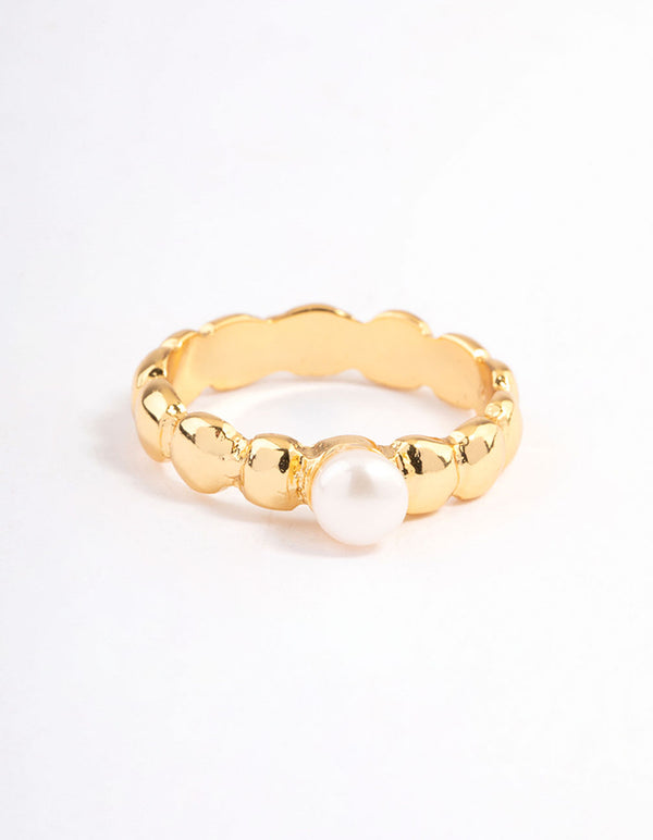 Gold Plated Rounded Pearl Ring