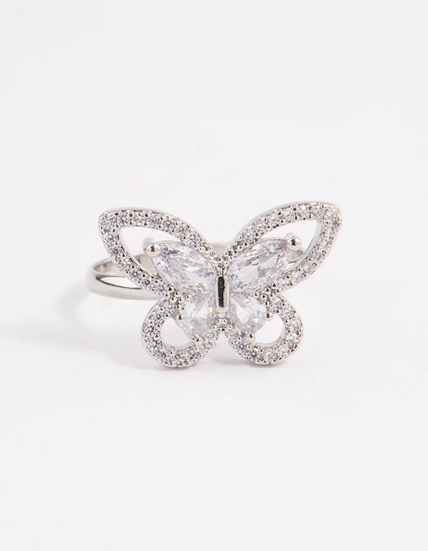 Silver Sparkling Butterfly Cocktail Ring