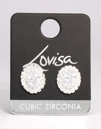 Rhodium Round Blossom Cubic Zirconia Earrings - link has visual effect only