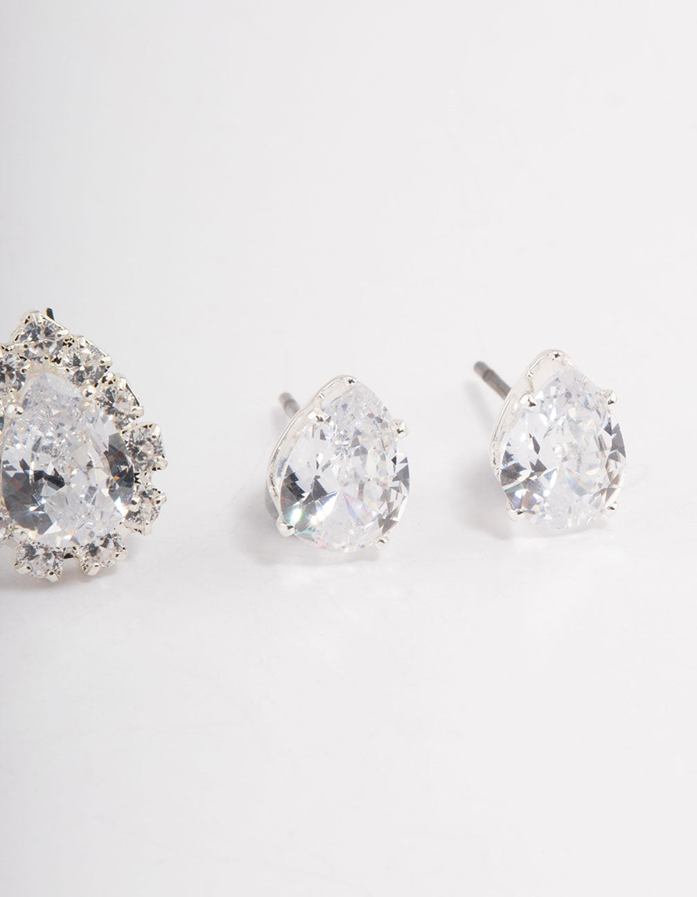 Silver Fancy Cubic Zirconia Pear Earrings Pack