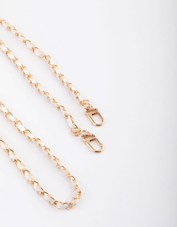 White Faux Leather & Chain Crossbody Phone Strap