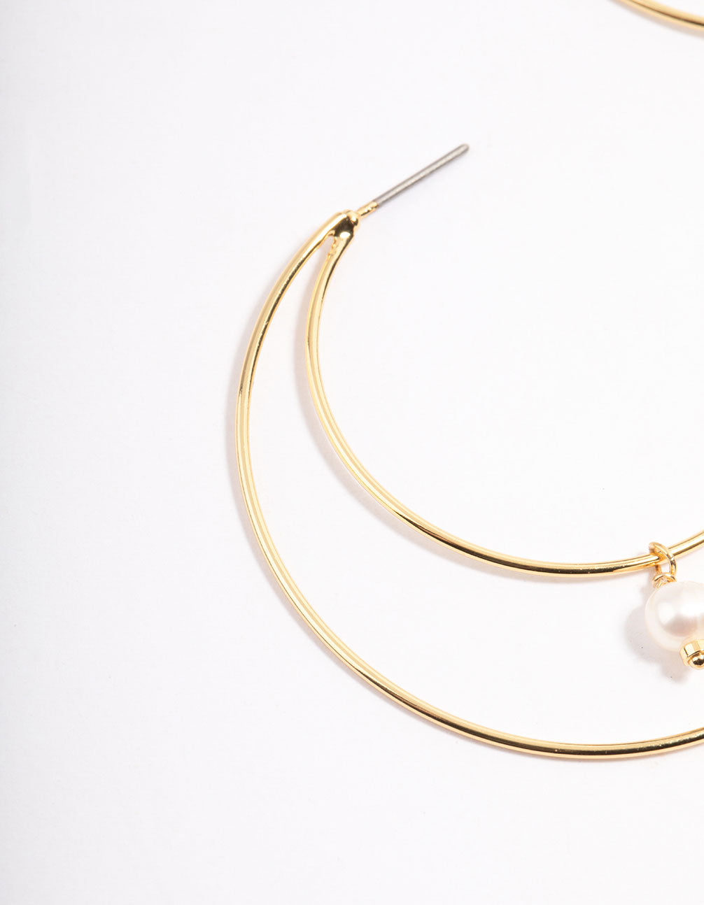 Gold Plated Double Layer Freshwater Pearl Drop Hoop Earrings