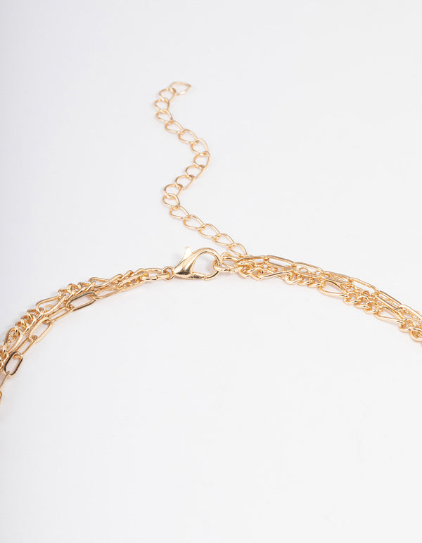 Gold Cross Heart Layered Necklace