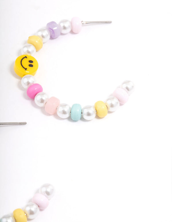 Silver Smiley Hoop Earrings