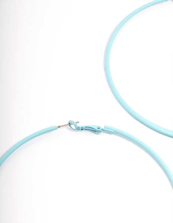 Blue Coated Felt Edge Hoop Earrings 9cm
