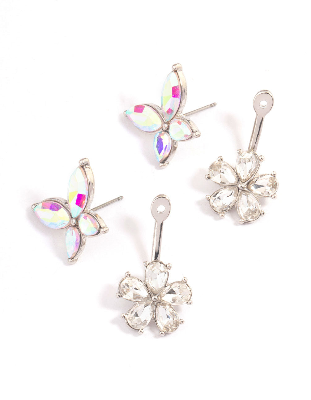 Silver Crystal Flower Wrap Earrings