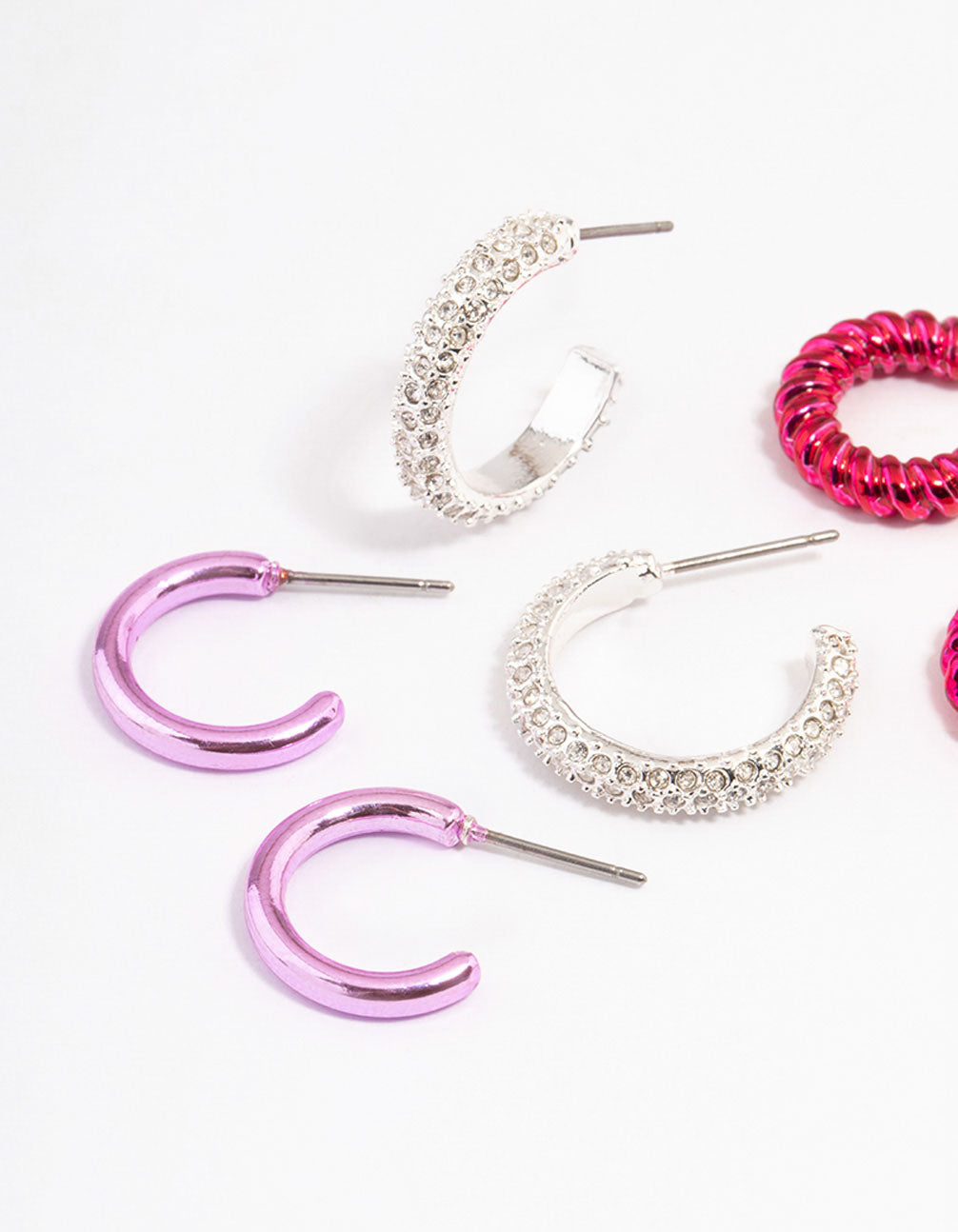 Silver & Pink Diamante Stacker Earrings